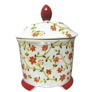 Sussex Porcelain 9" Lidded Box Covered Canister Jar Crackle Floral Vessel Vase